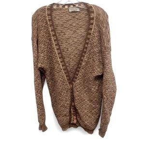 Vintage Nomadic Traders 100% wool cardigan sweater in brown and tan size small